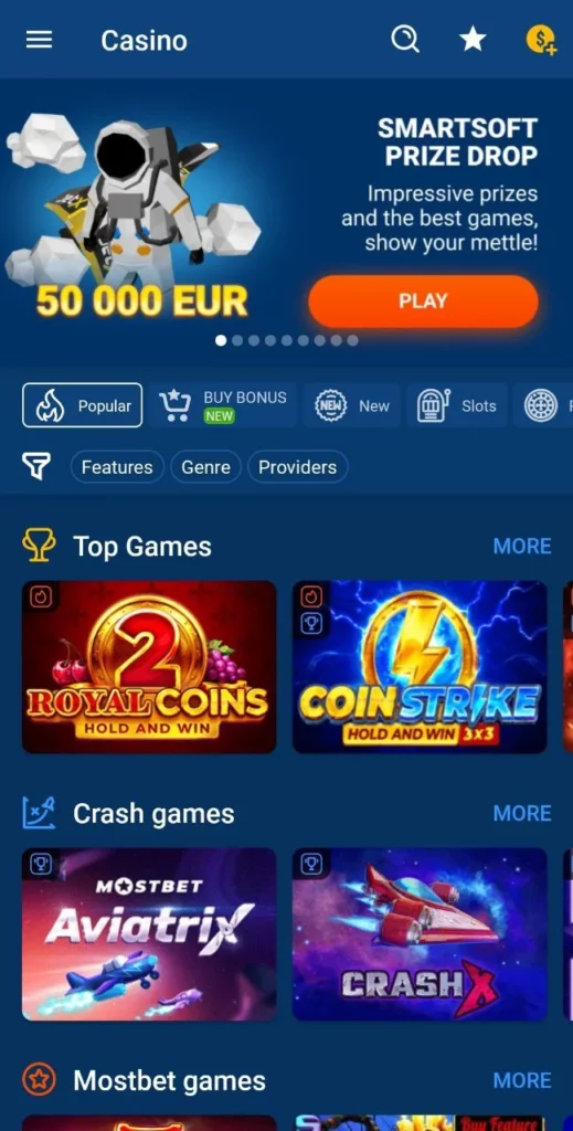 Mobile screenshots of Mostbet